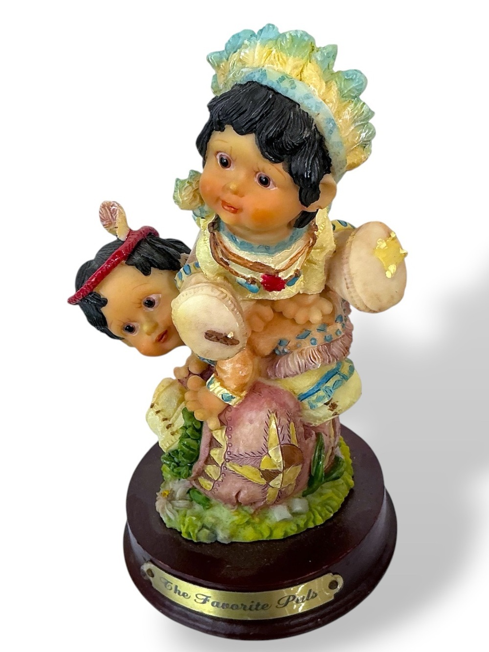 Vintage Native American Indian Children Figure Hand Painted Tribal Attire 1980